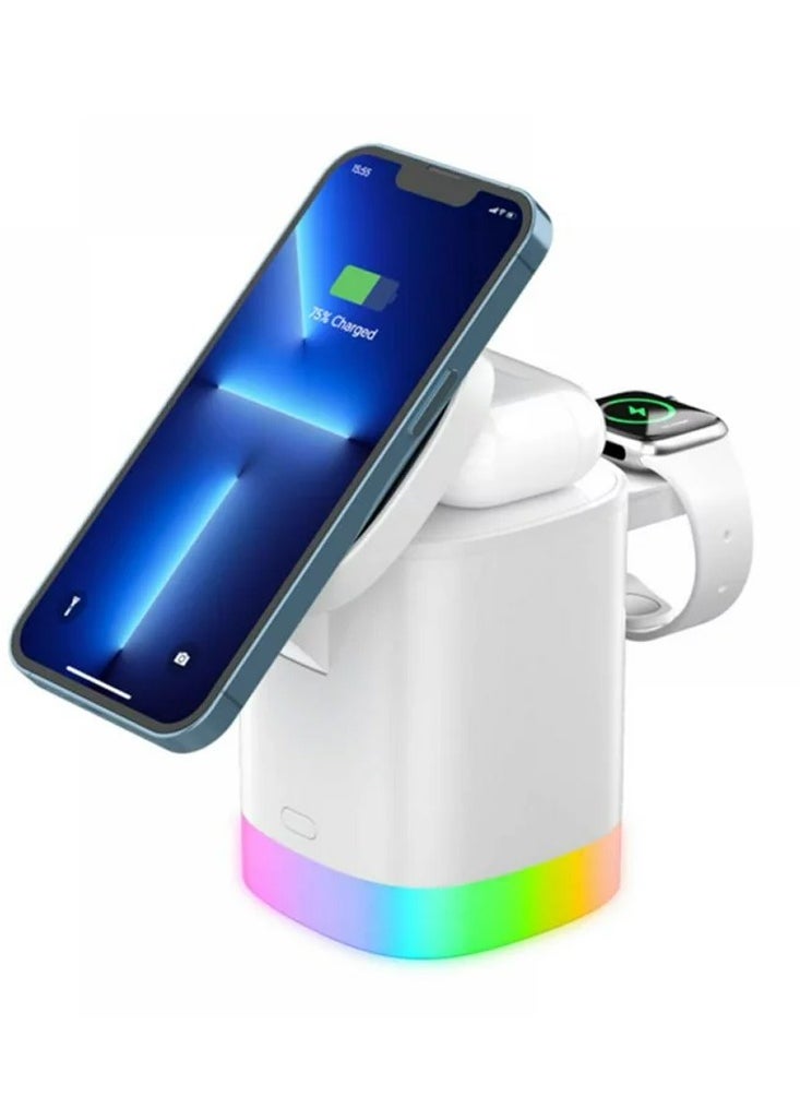 Generic - Wireless Charger Folding 3 in 1 Magnetic Fast Charging Station with Lamp for Apple Model T15 Whitee - Image 1