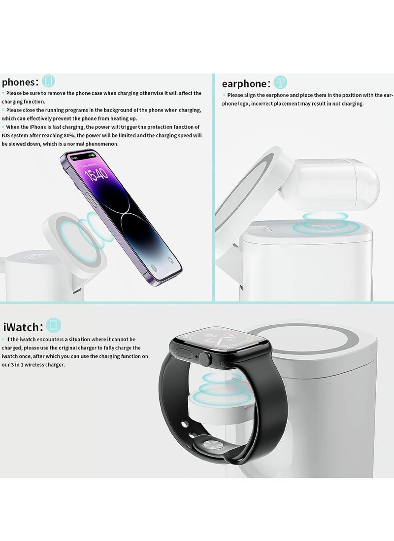Generic - Wireless Charger Folding 3 in 1 Magnetic Fast Charging Station with Lamp for Apple Model T15 Whitee - Image 1