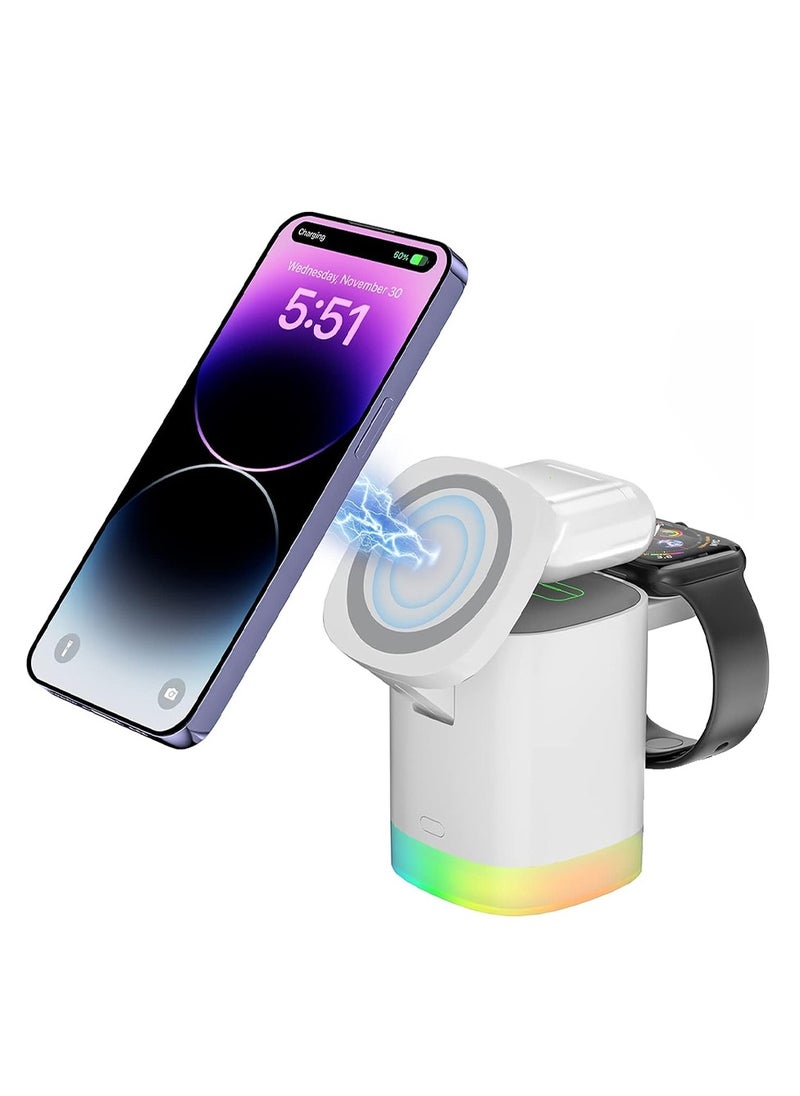 Generic - Wireless Charger Folding 3 in 1 Magnetic Fast Charging Station with Lamp for Apple Model T15 Whitee - Image 1