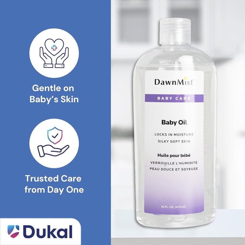 DawnMist Dukal Dawn Mist Baby Oil with Dispensing Cap 16 oz Bottle Pack of 1  Hypoallergenic Moisturizing Baby Skin Care Gentle and NonIrritating Formula - Image 5