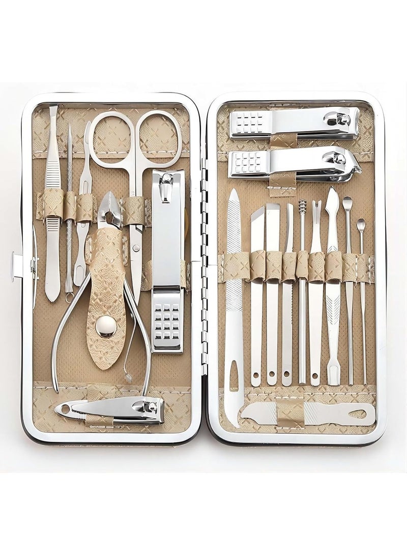Arabest 19 Pieces Fingernail and Toenail Professional Manicure Pedicure Nail Clipper Set Stainless Steel Nail Cutter Scissors Grooming Kit with Luxurious Travel Case (Gold) - Image 1