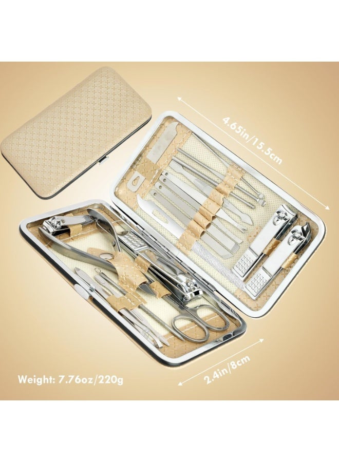 Arabest 19 Pieces Fingernail and Toenail Professional Manicure Pedicure Nail Clipper Set Stainless Steel Nail Cutter Scissors Grooming Kit with Luxurious Travel Case (Gold) - Image 2