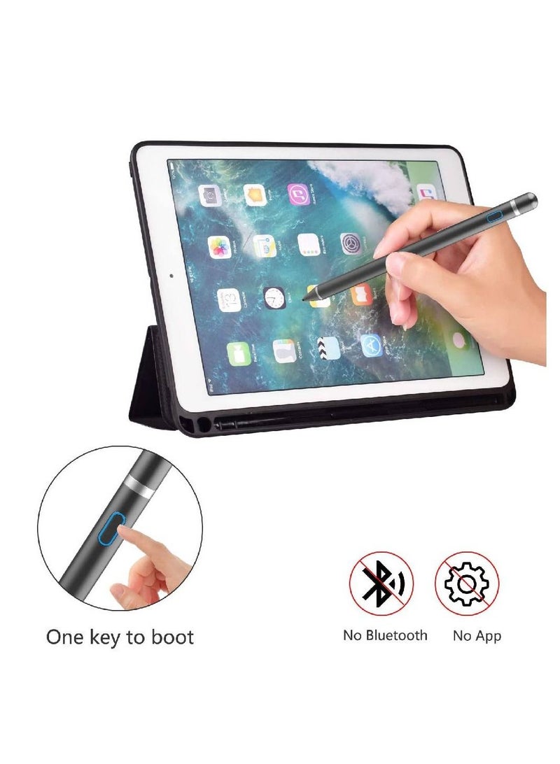 قلم ستايلس قابل لإعادة الشحن بوظيفة مقاومة للخدش ، قلم ستايلس عالمي لأجهزة iPad / iPhone / الهاتف الذكي / Samsung Galaxy / Tablet ، جميع أجهزة الشاشات التي تعمل باللمس أسود - Image 2