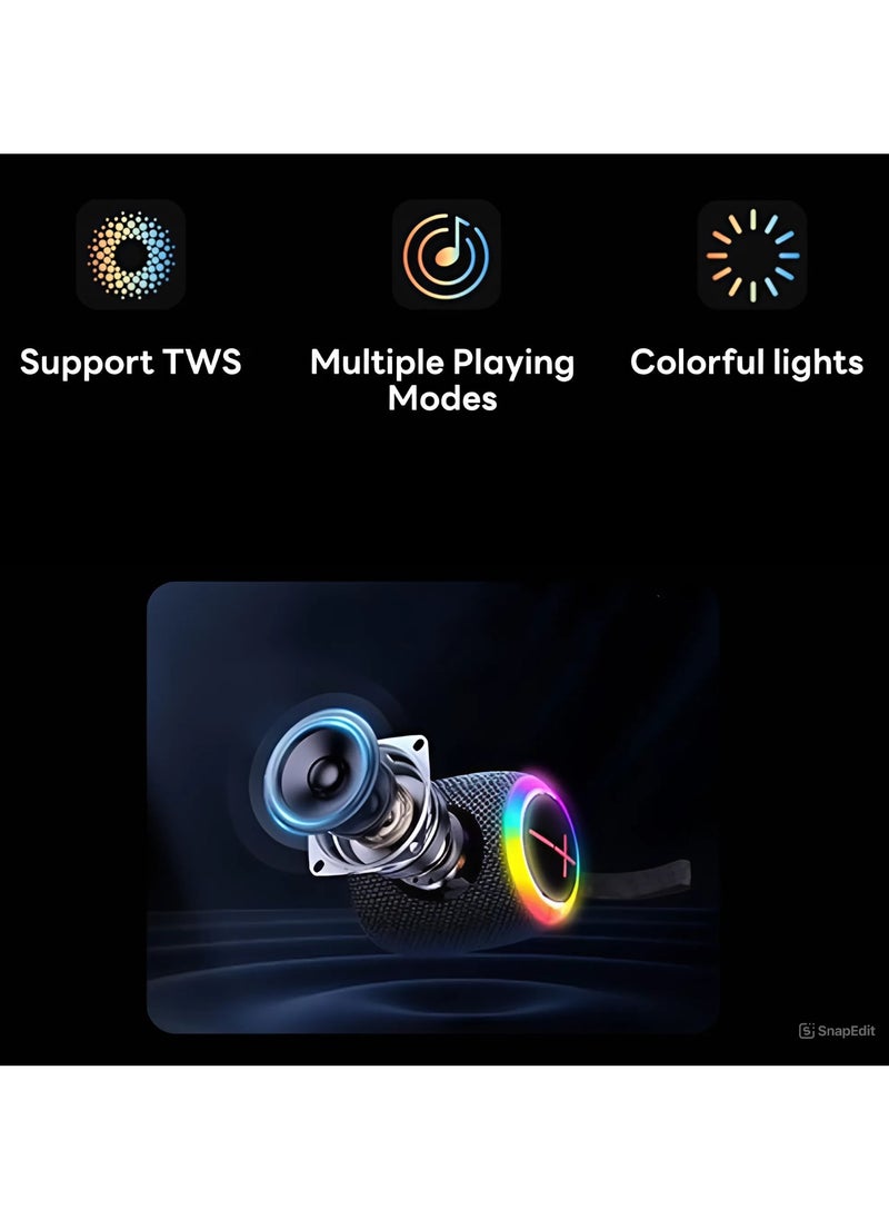 REMAX Bluetooth 5.4 Portable Speaker with TWS, Colorful Lights, 1600mAh Battery, and 14W Powerful Speaker - Black  - Image 4