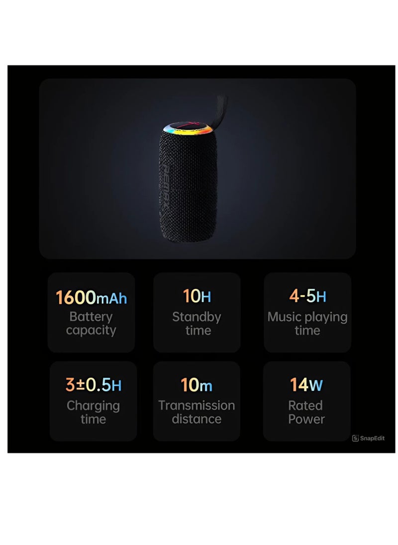 REMAX Bluetooth 5.4 Portable Speaker with TWS, Colorful Lights, 1600mAh Battery, and 14W Powerful Speaker - Black  - Image 3