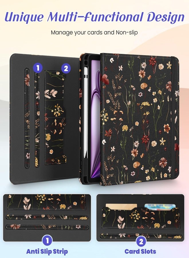 Kidcube for iPad Air 13 Inch Case M3 2025/M2 2024/for iPad Pro 12.9 Cases 6th/5th (2022/2021) - Women Girls Cute Rotating Stand Folio Cover with Pencil Holder & Card Slot Flowers Floral Unique Cover - Image 3