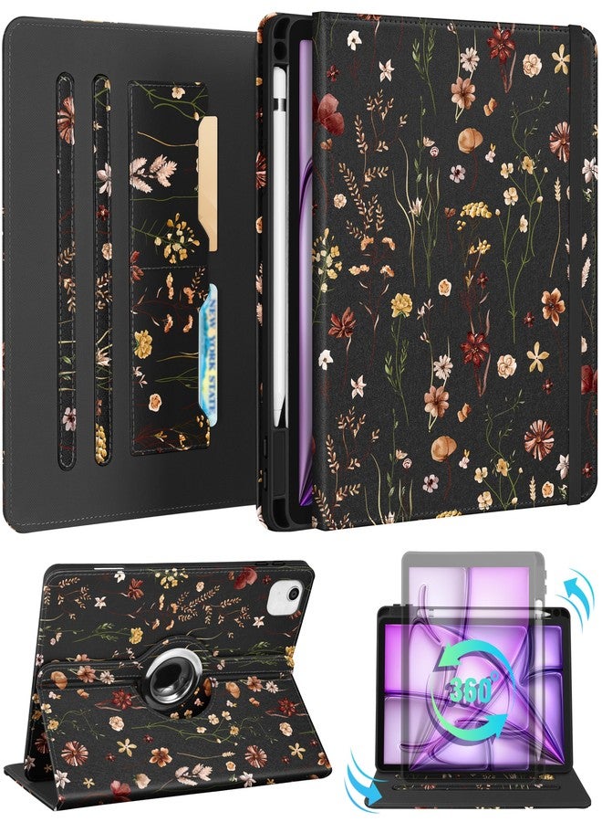 Kidcube for iPad Air 13 Inch Case M3 2025/M2 2024/for iPad Pro 12.9 Cases 6th/5th (2022/2021) - Women Girls Cute Rotating Stand Folio Cover with Pencil Holder & Card Slot Flowers Floral Unique Cover - Image 1