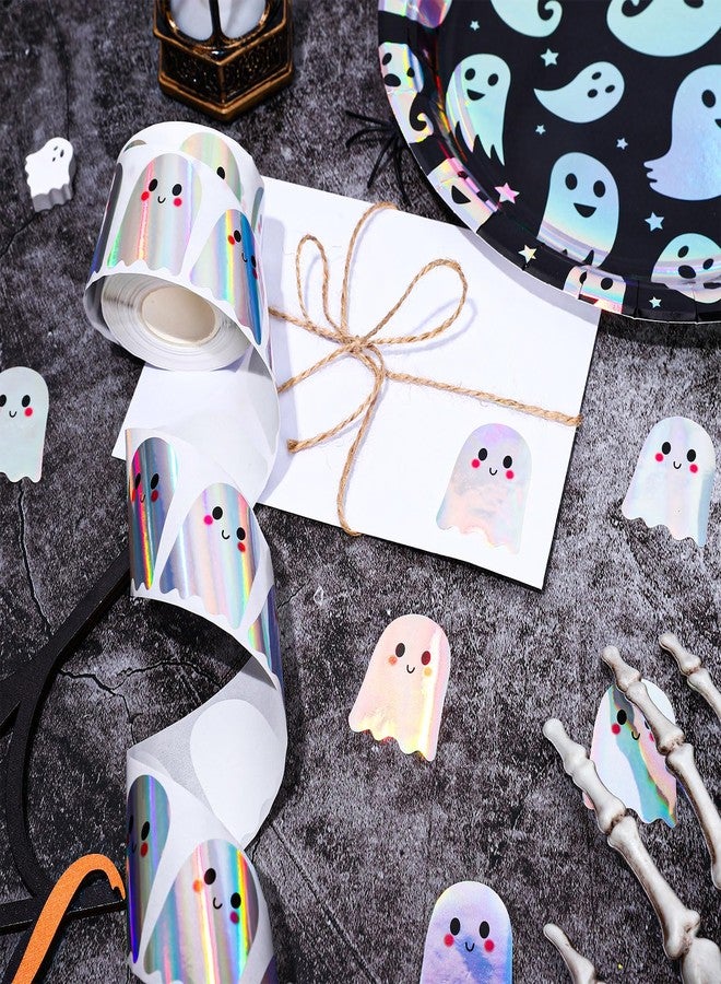 Whaline Halloween Ghost Stickers Roll Bulk Holographic Cute Boo Ghost Iridescent Waterproof Self-Adhesive Sticker Decals for Envelope Journal Decor Party Supplies, 500Pcs - Image 3