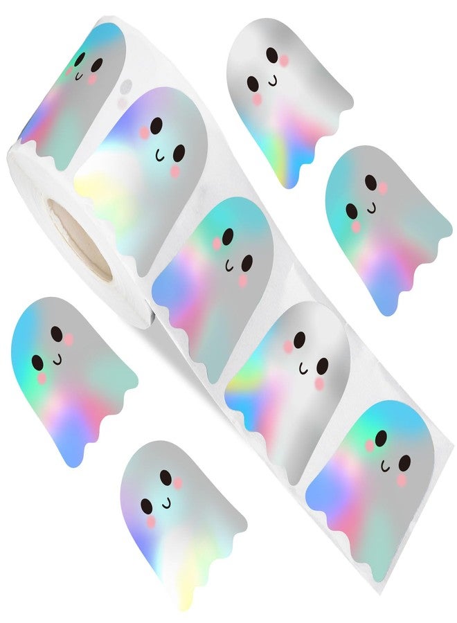 Whaline Halloween Ghost Stickers Roll Bulk Holographic Cute Boo Ghost Iridescent Waterproof Self-Adhesive Sticker Decals for Envelope Journal Decor Party Supplies, 500Pcs - Image 1