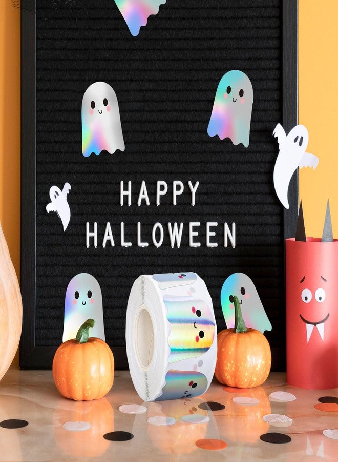 Whaline Halloween Ghost Stickers Roll Bulk Holographic Cute Boo Ghost Iridescent Waterproof Self-Adhesive Sticker Decals for Envelope Journal Decor Party Supplies, 500Pcs - Image 4