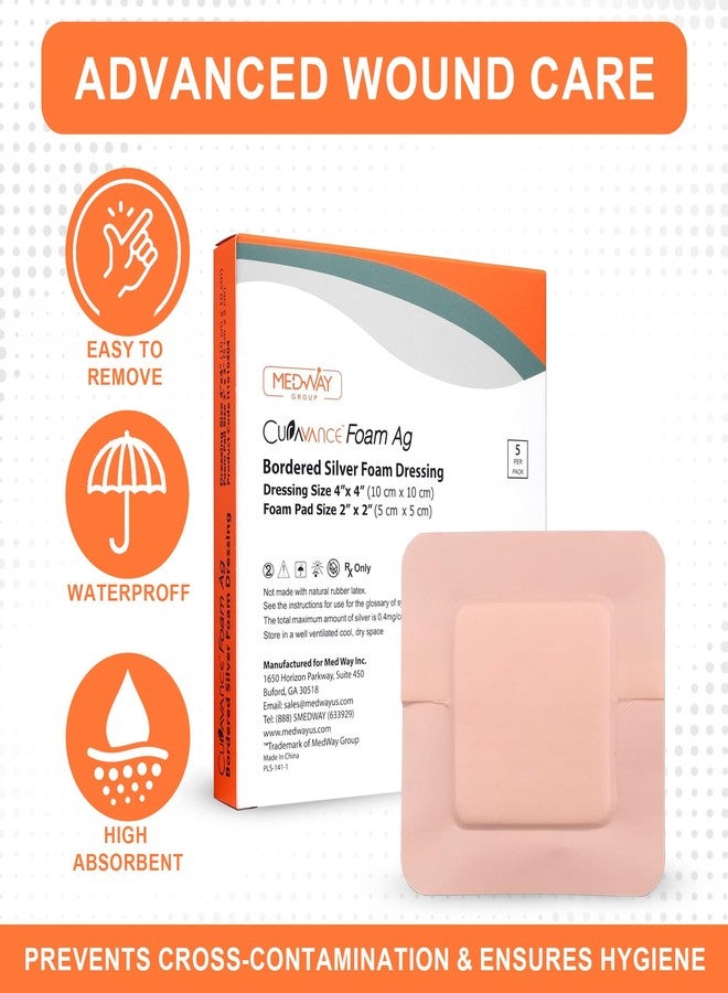 MedVance Bordered Silver Foam Ag Sterile Highly Absorbent Dressing, 4"x 4" (2"x 2" Pad), 5 dressings/Box, 5 Count (Pack of 1) - Image 4