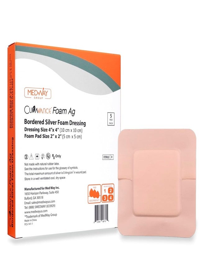 MedVance Bordered Silver Foam Ag Sterile Highly Absorbent Dressing, 4"x 4" (2"x 2" Pad), 5 dressings/Box, 5 Count (Pack of 1) - Image 1