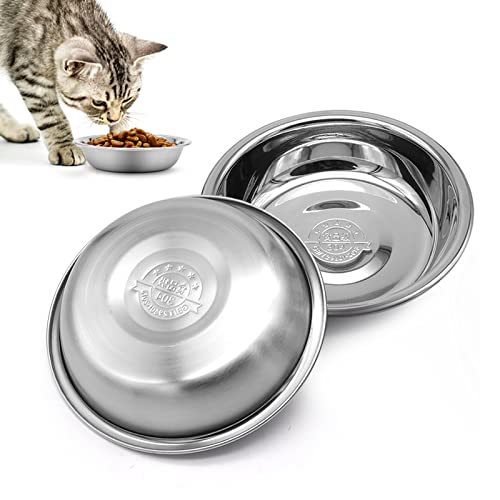 MicoSim Stainless Steel Cat Bowl - Shallow Wide Flat Cats Food Bowls,Metal Kitten Dishes Whisker Friendly Fatigue Relief,Replacement Basic Kitty Plates for Elevated Stand,Dishwasher Safe（Set of 2） - Image 1