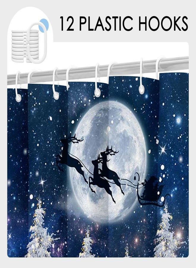 Mocsicka Christmas Shower Curtain Merry Christmas Bathroom Decor Blue Sky Pine Tree Snowman Winter Shower Curtains for Bathroom, Waterproof, Washable, with 12 Hooks (Blue, 71x71inch) - Image 3