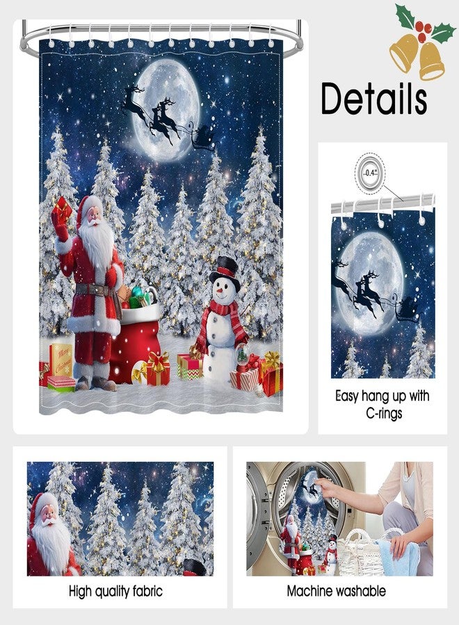 Mocsicka Christmas Shower Curtain Merry Christmas Bathroom Decor Blue Sky Pine Tree Snowman Winter Shower Curtains for Bathroom, Waterproof, Washable, with 12 Hooks (Blue, 71x71inch) - Image 4