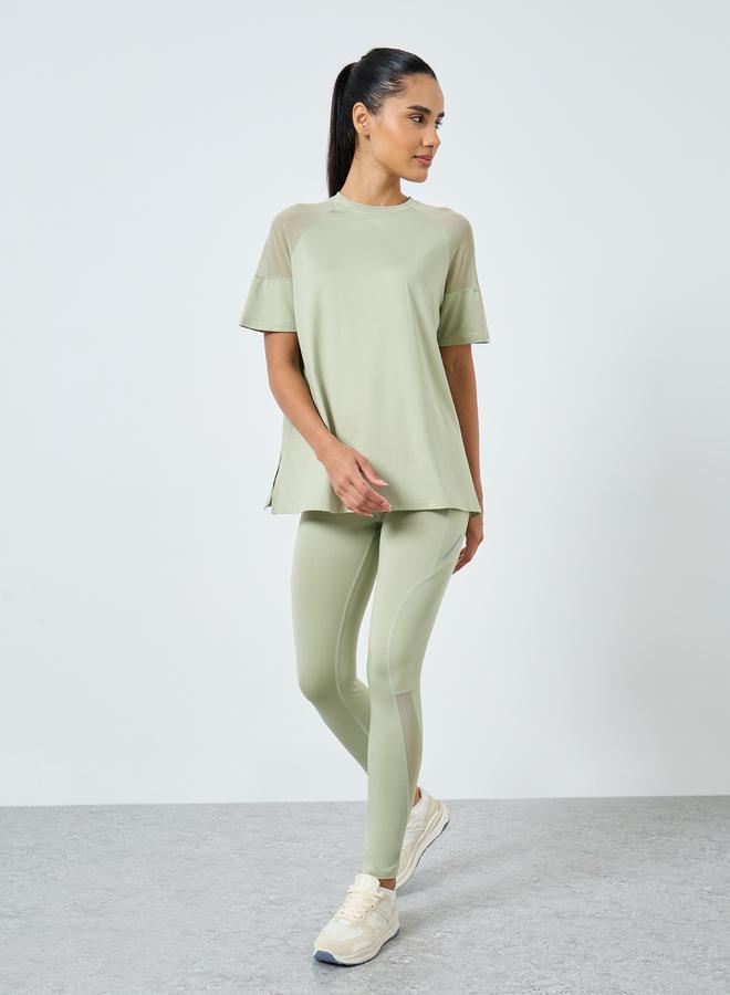 ستايلي اكتيف مجموعة من 3 - بلوزة شبكية وحمالة صدر رياضية مزدوجة مع ليقنز - Image 4