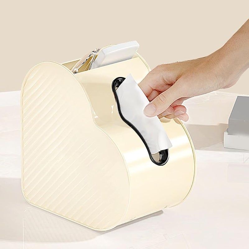 غطاء صندوق المناديل على شكل قلب كريمي مع تخزين لغرفة المعيشة - Image 4