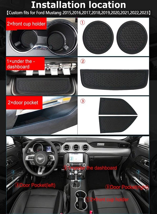 Auprite Non-Slip Mats for Mustang Accessories 2015-2023, Custom Fits Cup Holder Liners Mats Door Pocket Center Console Liners,5Pcs (Black) - Image 5