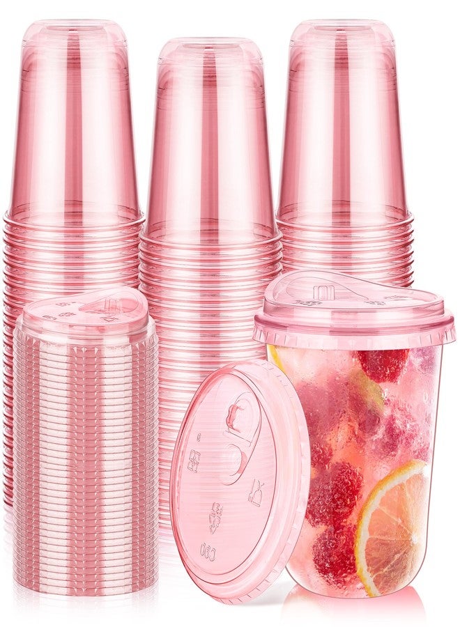 KesaPlan كيسا بلان عبوة 50 كوب بلاستيكي وردي سعة 12 أونصة مع أغطية للشرب، كوب قهوة مثلجة قابل للتخلص مع غطاء بدون مصاصة، أكواب بدون قاعدة دائرية للذهاب للمشروبات الباردة، سموذي، ميلك شيك، ليمونادة - Image 1