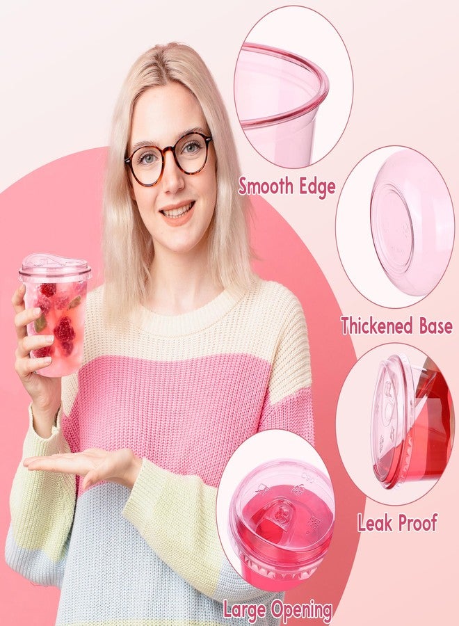 KesaPlan كيسا بلان عبوة 50 كوب بلاستيكي وردي سعة 12 أونصة مع أغطية للشرب، كوب قهوة مثلجة قابل للتخلص مع غطاء بدون مصاصة، أكواب بدون قاعدة دائرية للذهاب للمشروبات الباردة، سموذي، ميلك شيك، ليمونادة - Image 5