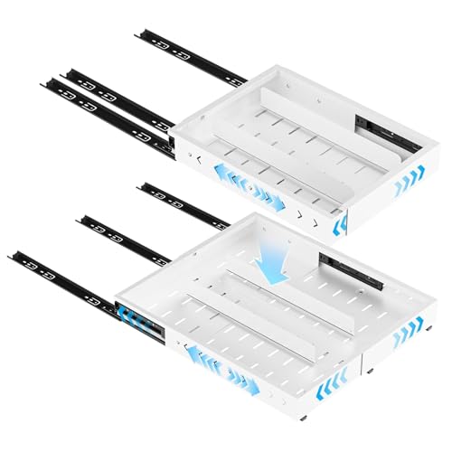 Insputer 1 Pack Pull Out Cabinet Organizer Expandable (12.4"-20.08")W & (16.26"-22.44")D, No Drill Slide Out Drawer with 3 Slide Rails, 2Pcs Magnetic Panel, Adhesive Roll Out Shelf for Kitchen, Pantry - Image 1