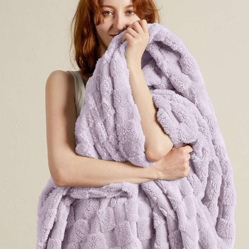 Bedsure GentleSoft Lavender Purple Throw Blanket for Couch Bed, Checkered Fleece Soft Cozy, Cute Throw for Bedroom Home Decor Gifts for Kids Girls,Lavender Fog, 50x60 Inches - Image 1