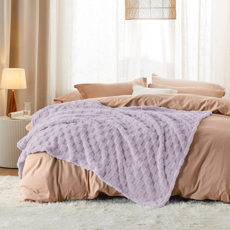 Bedsure GentleSoft Lavender Purple Throw Blanket for Couch Bed, Checkered Fleece Soft Cozy, Cute Throw for Bedroom Home Decor Gifts for Kids Girls,Lavender Fog, 50x60 Inches - Image 5