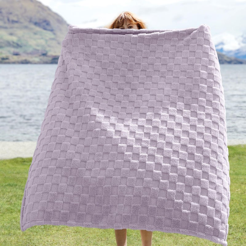 Bedsure GentleSoft Lavender Purple Throw Blanket for Couch Bed, Checkered Fleece Soft Cozy, Cute Throw for Bedroom Home Decor Gifts for Kids Girls,Lavender Fog, 50x60 Inches - Image 2
