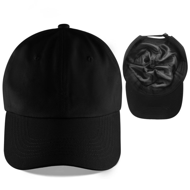 Leotruny Baseball Cap Satin Lined: Silk Lining Help Prevent Frizz Breakage - Sport Adjustable Hat for Women Black - Image 1