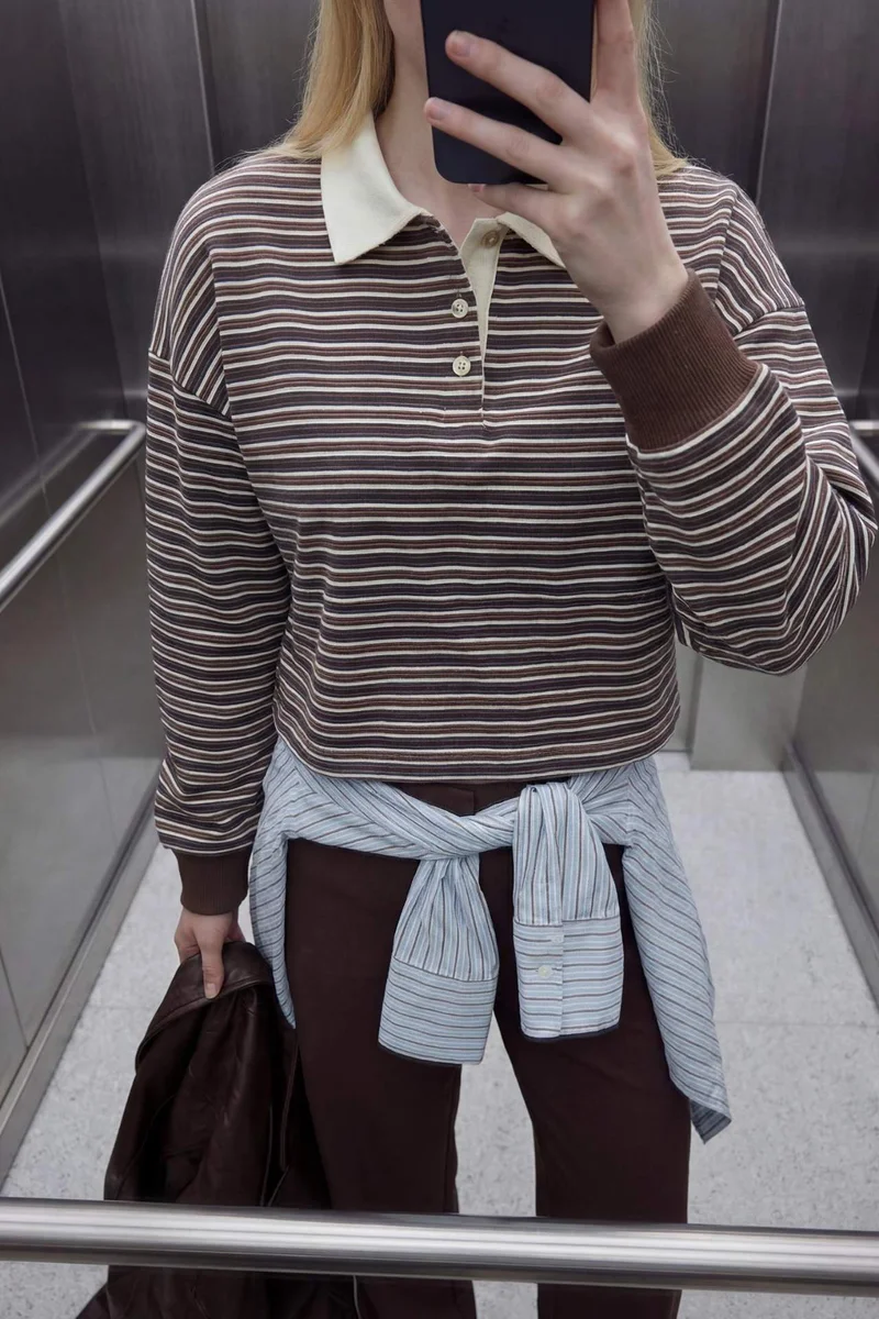 ديفاكتو 100% Cotton Loose Fit Long Sleeve Striped Sweatshirt
