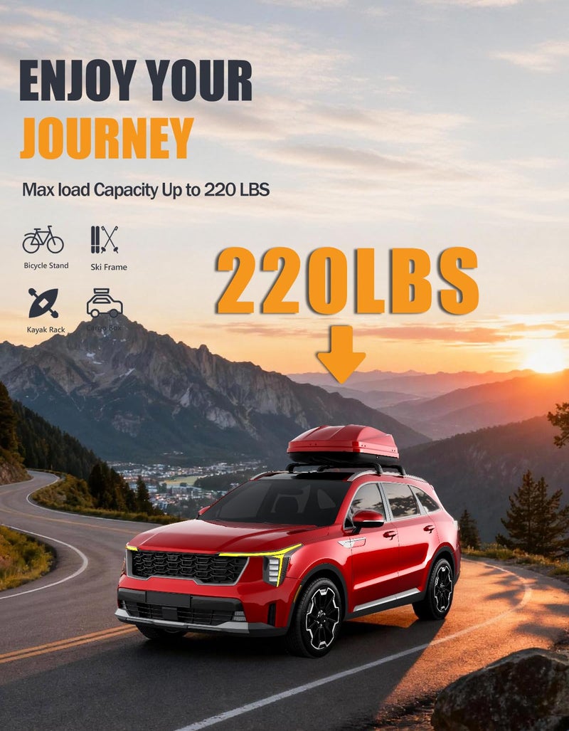 KINGGERI Lockable Roof Rack Cross Bars 220lbs Compatible with 2021-2026 KIA Sorento & Sorento Hybrid with Flush Side Rails, Heavy Duty Aluminum Roof Rails Crossbars Rooftop Cargo Carrier Luggage - Image 3