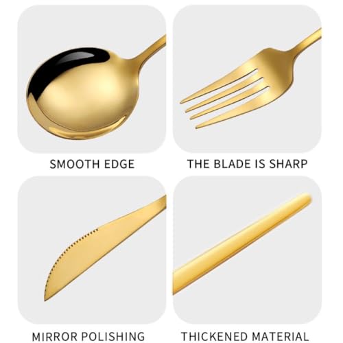 Iktu 24-Piece Stainless Steel Cutlery Set, Mirror Polished Tableware, Dishwasher Safe, Suitable for Housewarming Gift, Dining Table Decor (Gold-Rounded) - Image 4