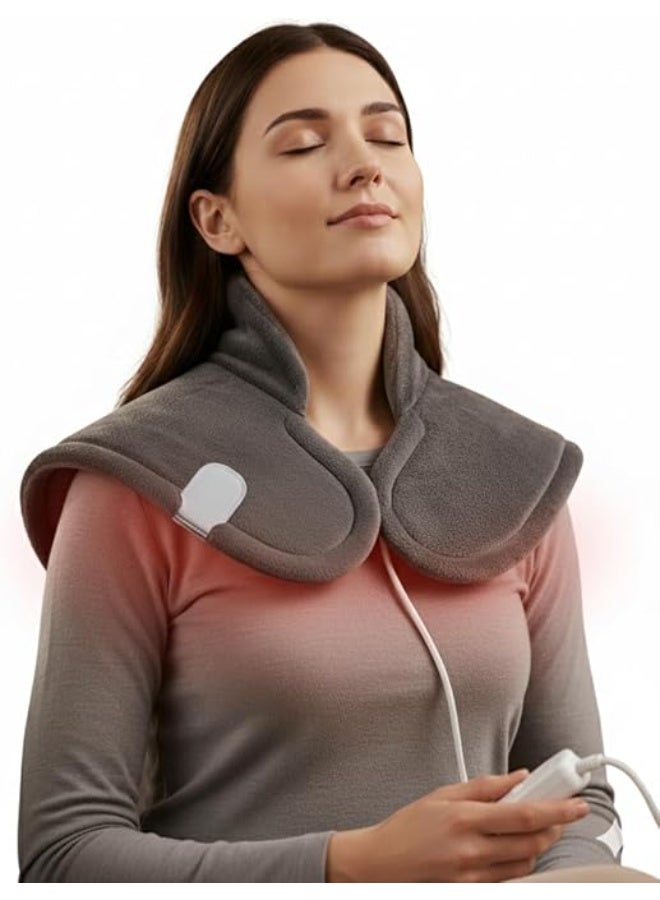وسادة الكتف الكهربائية الحرارية مع غطاء ناعم ومريح - علاج حراري لتخفيف آلام الرقبة والكتف - تحكم ثابت في الحرارة وسلك طويل للاستخدام اليومي - رمادي - Image 2