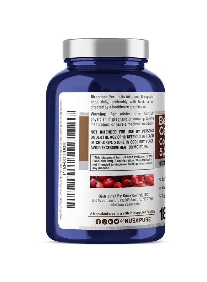 NusaPure نوسابور بيربرين مع قرفة سيلون 20:1 مستخلص، 250 ملغ تعادل 5000 ملغ 180 كبسولة نباتية، نباتية، مكمل غير معدل وراثيًا، (مجمع بيربرين) - Image 2