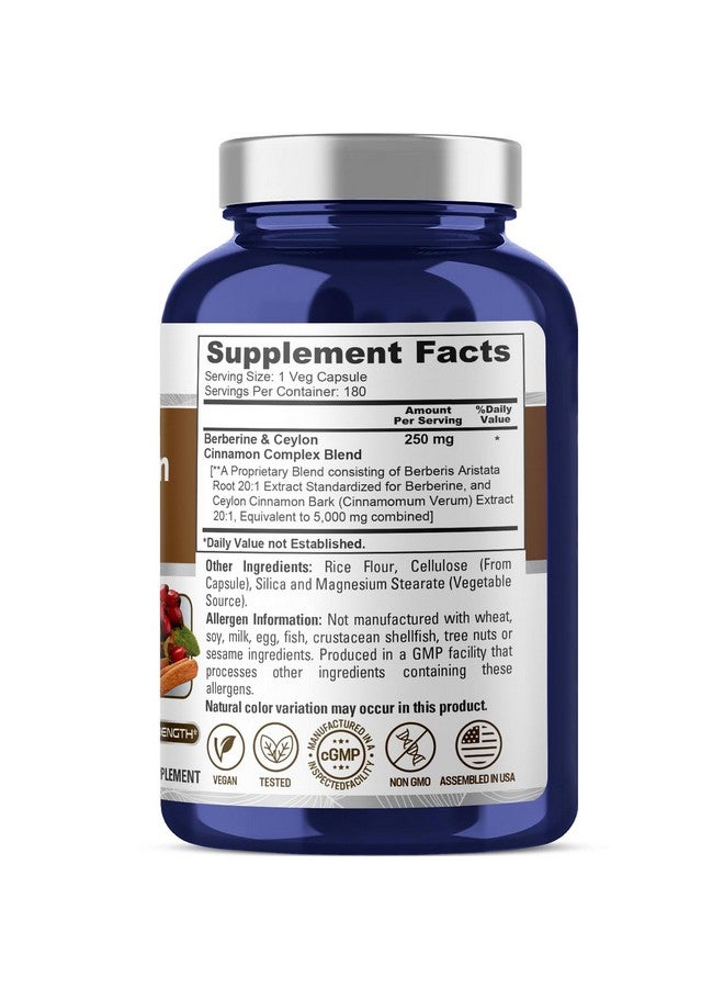 NusaPure نوسابور بيربرين مع قرفة سيلون 20:1 مستخلص، 250 ملغ تعادل 5000 ملغ 180 كبسولة نباتية، نباتية، مكمل غير معدل وراثيًا، (مجمع بيربرين) - Image 3