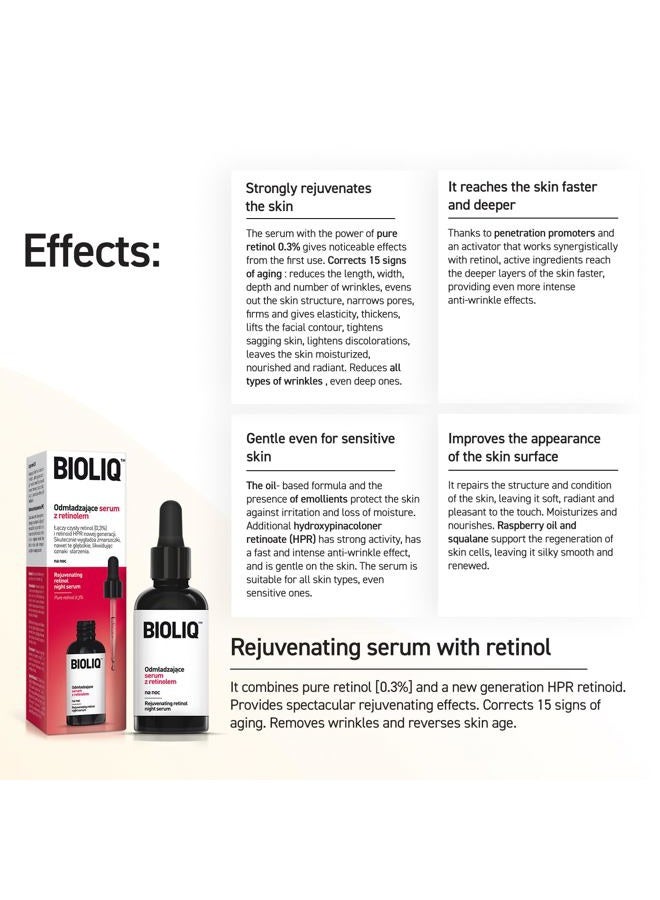 Bioliq Pro Rejuvenating Night Serum w/Retinol - Advanced Formula for Strong Skin Rejuvenation and Tightening - With Pure Retinol 0.3% and HPR Retinoid Complex - Anti-Wrinkle Effect, & Collagen - 20ml - Image 4