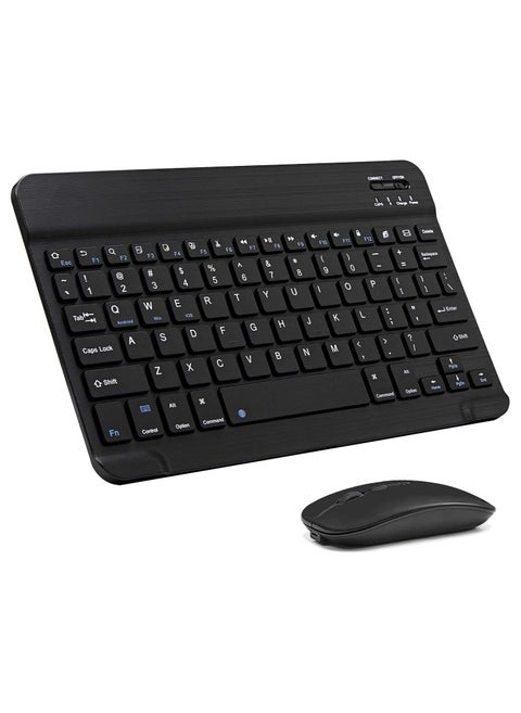 (Ultra-Slim) Bluetooth Keyboard and Mouse Combo Rechargeable Portable Wireless Keyboard Mouse Set for Apple iPad iPhone iOS 13 and Above Samsung Tablet Phone Smartphone Android Window,Black