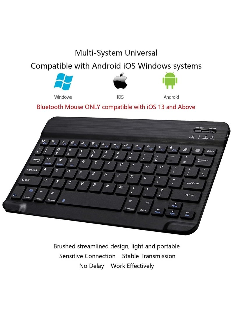 (Ultra-Slim) Bluetooth Keyboard and Mouse Combo Rechargeable Portable Wireless Keyboard Mouse Set for Apple iPad iPhone iOS 13 and Above Samsung Tablet Phone Smartphone Android Window,Black