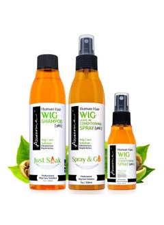 Awesome Awesome Human Hair Wig Shampoo & Conditioner, Premium set of 3, Promoting Silkiness, Shine & Freshness I Preventing Dryness (7 fl oz, 2.3 fl oz travel size)  - Image 1