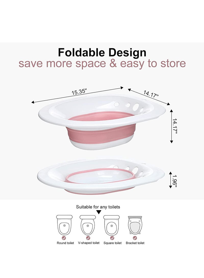 Sitz Bath for Toilet Seat, Steam Seat for Toilet, Foldable Postpartum Care Basin, Suitable for Pregnant Women, Postpartum Care Sitz Bath for Hemorrhoids (Pink, with Flusher)