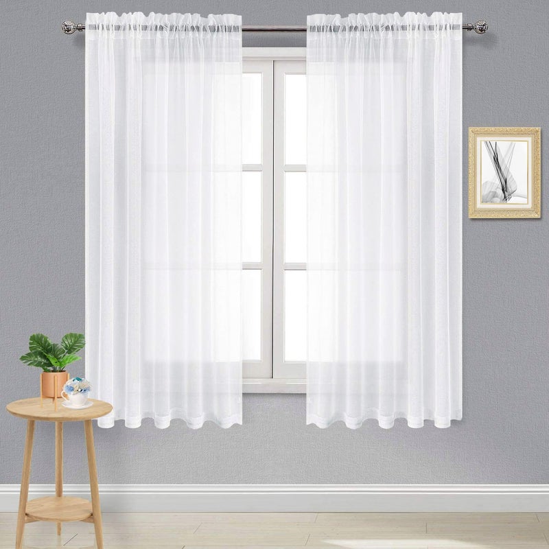 DWCN White Sheer Curtains Semi Transparent Voile Rod Pocket Curtains for Bedroom and Living Room 60 x 63 inches Long Set of 2 Panels