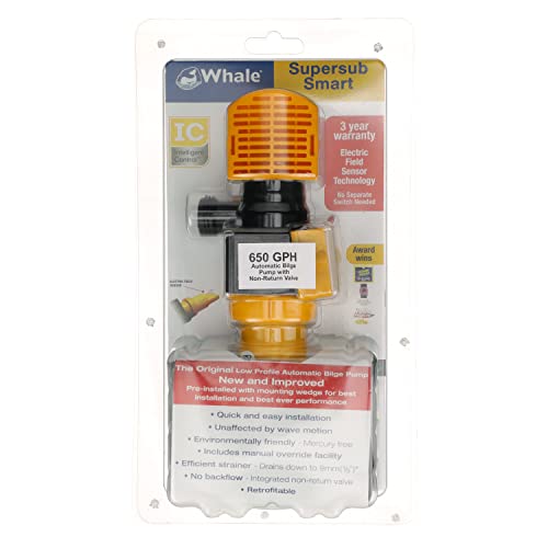 Whale SS5212 Supersub Smart 650 Electric Bilge Pump, Suitable for Use with Fresh or Salt Water, 12V DC, 3.4 Amps, Open Flow Rate of 650 GPH @ 13.6V DC, 16 AWG Wire, ¾-Inch and 1-Inch Hose Connections - Image 5
