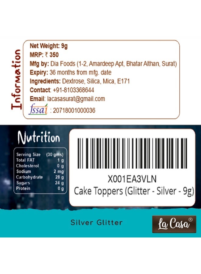 La Casa Premium Edible Glitter - Silver | Metallic Glitter Ideal for Cake Icing Decoration & Garnishing | 9gm | - Image 2