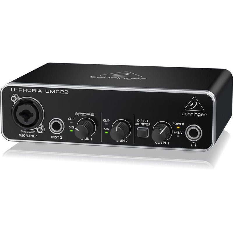 Behringer UMC22 Audiophile 2x2, 48 kHz USB Audio Interface with Midas Mic Preamplifier | For Recording Microphones and Instruments - Image 5