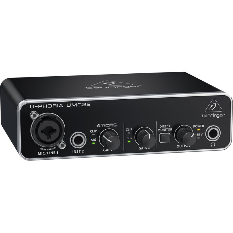 Behringer UMC22 Audiophile 2x2, 48 kHz USB Audio Interface with Midas Mic Preamplifier | For Recording Microphones and Instruments - Image 4