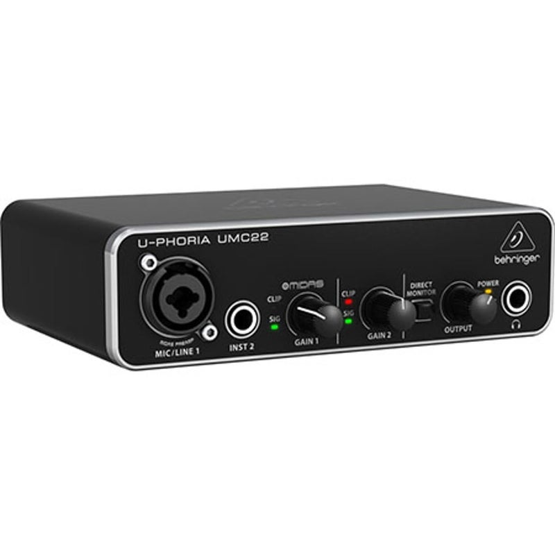 Behringer UMC22 Audiophile 2x2, 48 kHz USB Audio Interface with Midas Mic Preamplifier | For Recording Microphones and Instruments - Image 1