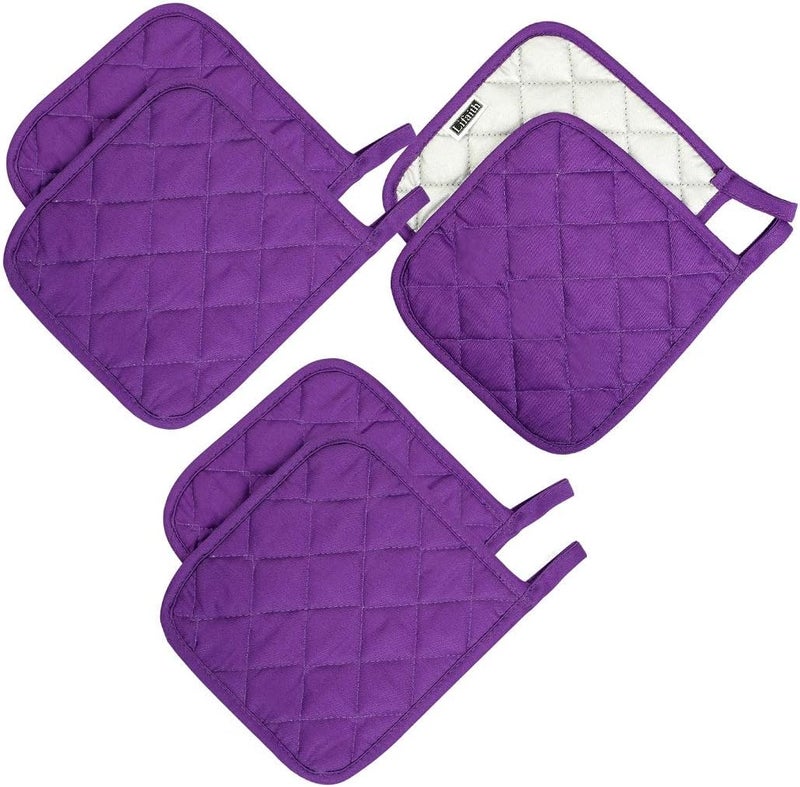 lifaith 100% Cotton Potholders Kitchen Everyday Basic Terry Pot Holder Heat Resistant Large Coaster Hot Pads Kit Trivets Set for Cooking and Baking Kitchen Accessories Set of 6 Grape - Image 1