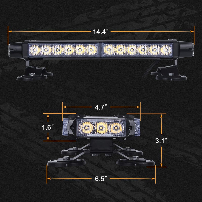 LINKITOM Roof Top LED Strobe Light Bar -Double Side Amber 30 LED Emergency Hazard Safety Warning Flashing Beacon Lighting Bar with Magnetic Base for Snow Plow, Trucks, Construction Vehicles - Image 3