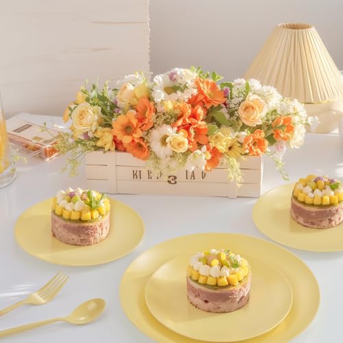ejonirinjonir EI 150pcs Yellow Plastic Plates,Heavy Duty Bright Disposable Plate,Fancy Plastic Plates for Party,Yellow Dishes for Wedding,Easter,Afternoon Tea Party,Spring - Image 5