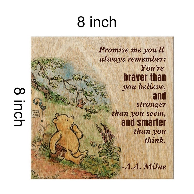Dolimifa Winnie the Pooh Wall Art Decor Remember You're Braver Than You Believe Quote Canvas Painting Pictures Framed Canvas Print Sign Artwork Ready to Hang for Home Nursery (8x8 Inch) - Image 3
